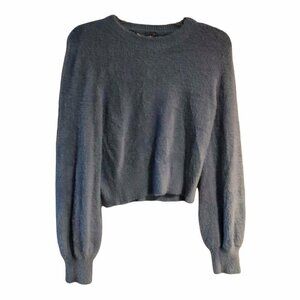 WAYF Crop Fuzzy Fur Sweater Puff Sleeve 90s Light Blue Size S NWT #3641-3